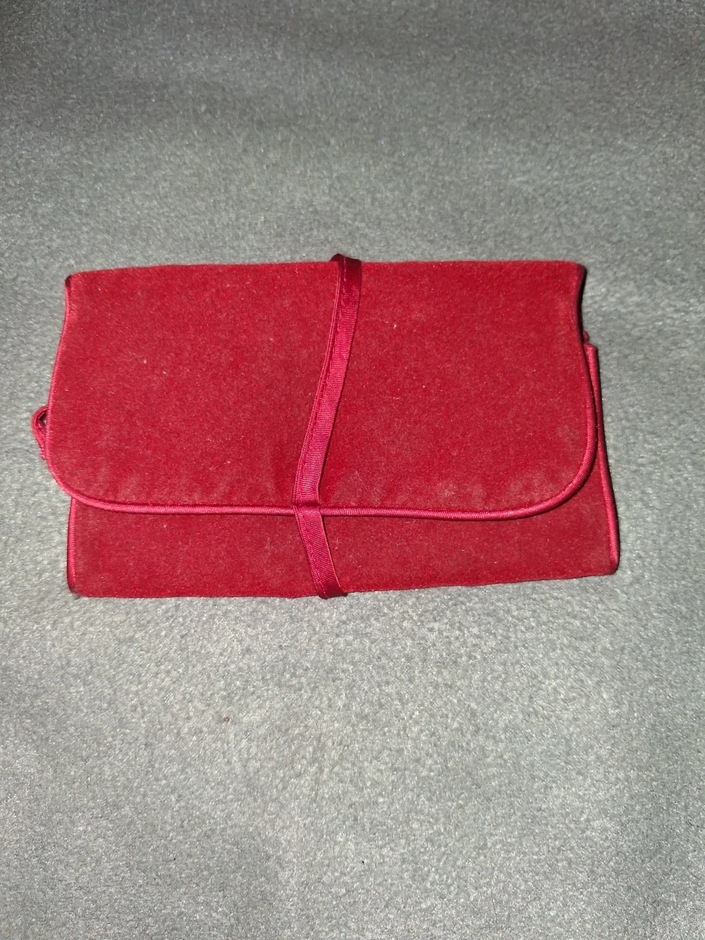 Velvet Foldover Jewelry Roll Clutch in Deep Red